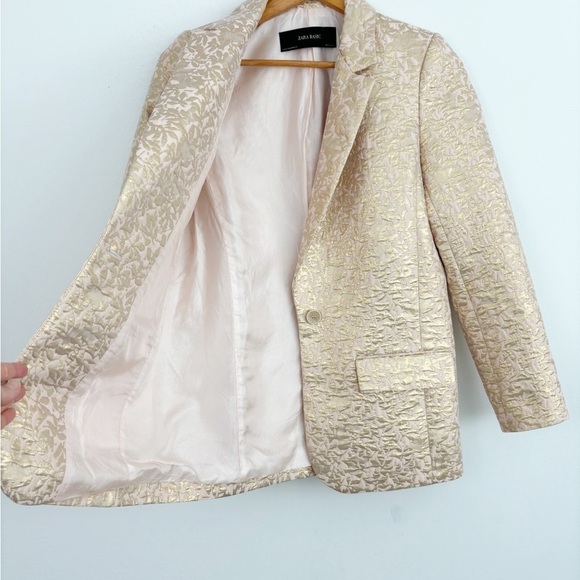 Zara Basic Metallic Rose Jacquard Blazer Jacket Size XS - Picture 5 of 14